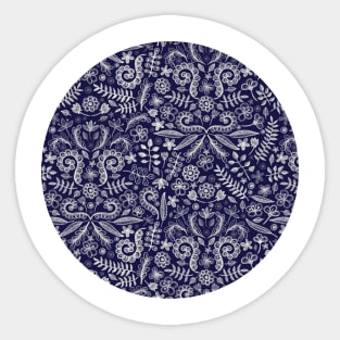 Chalkboard Floral Doodle Pattern in Navy & Cream Sticker